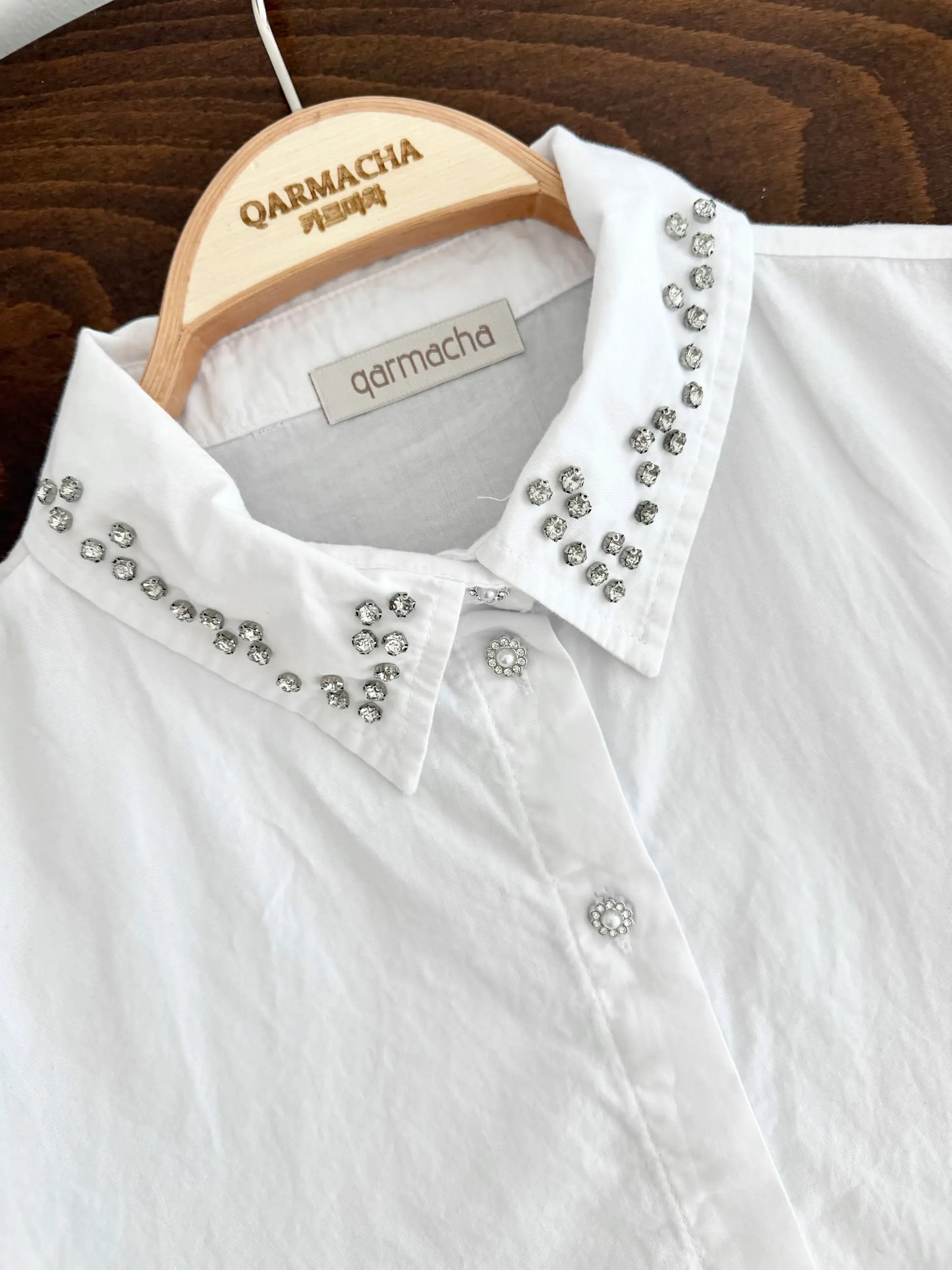 Stone Detail Crop Shirt