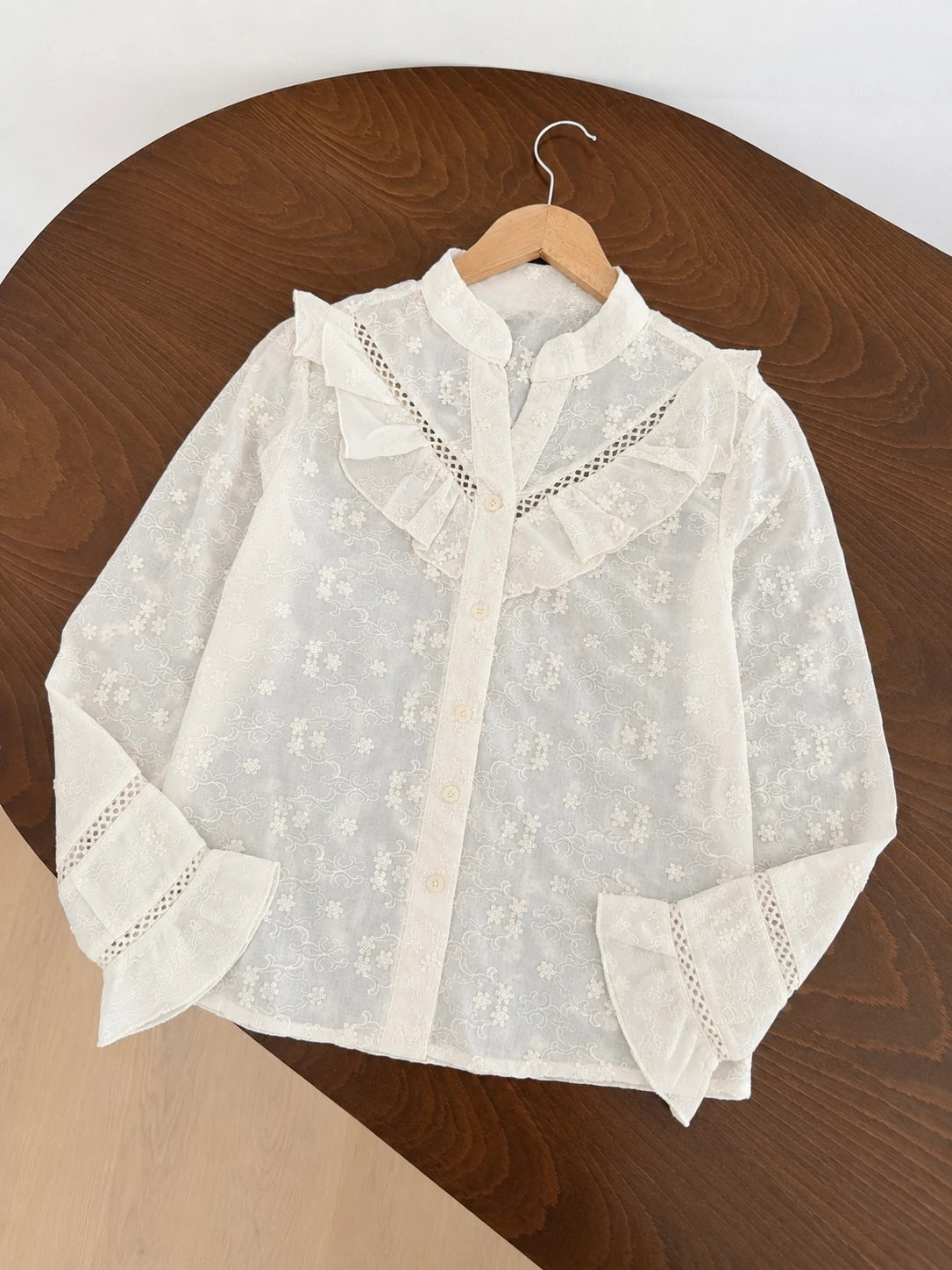 Ruffled Floral Patterned Shirt