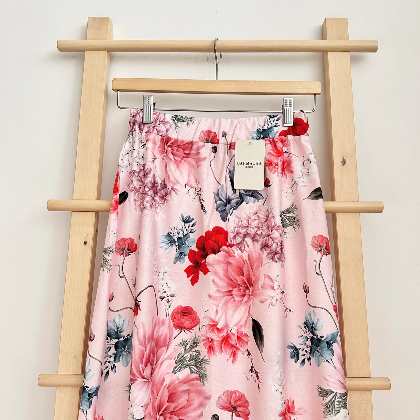 Floral Patterned Satin Flared Skirt