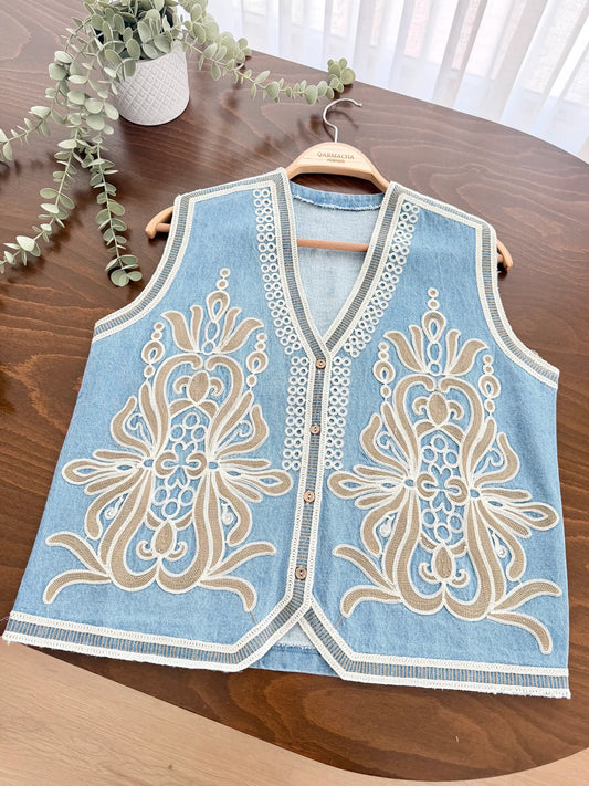 Ethnic Embroidered Denim Yelek