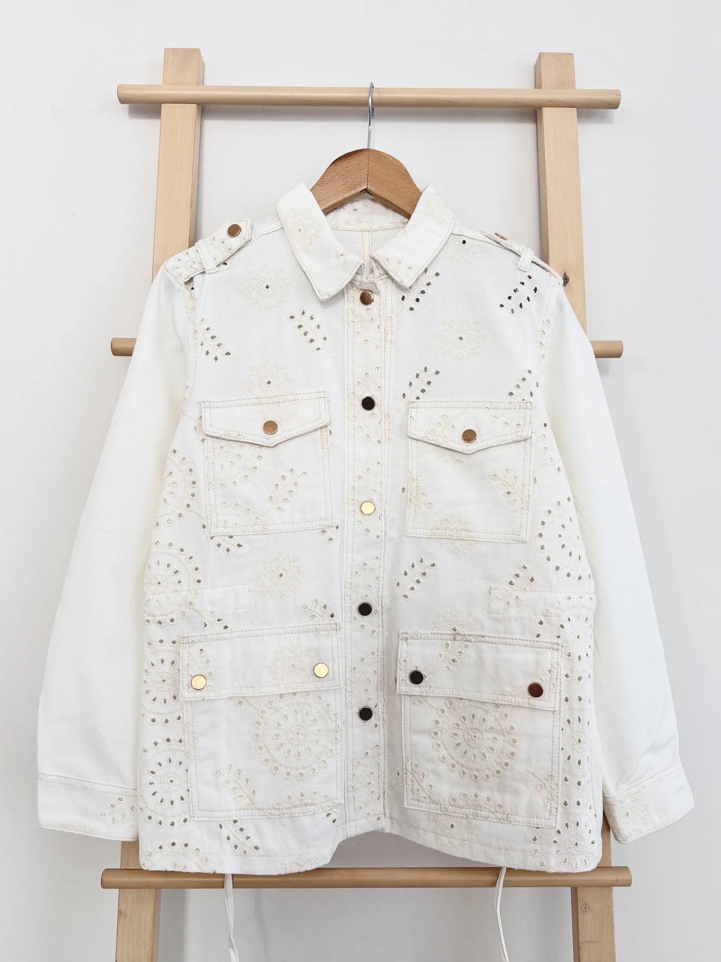 Eyelet Waist Gathered Denim Jacket
