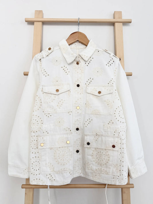 Eyelet Waist Gathered Denim Jacket