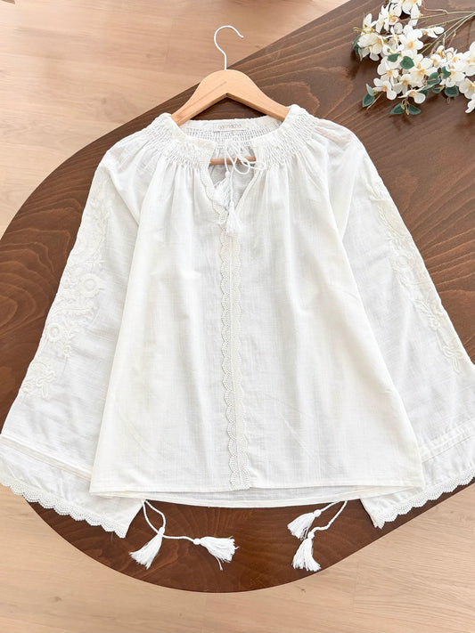 Tasseled Embroidery Detail Blouse