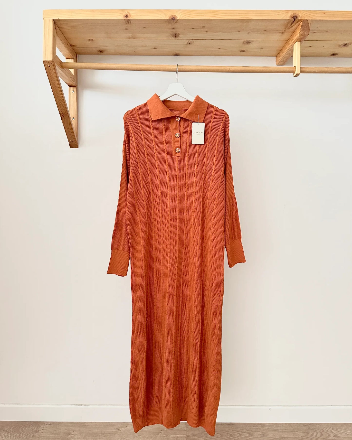 Buttoned Klasik Neck Knit Dress