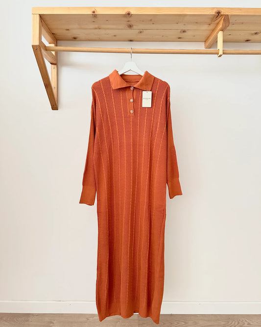 Buttoned Klasik Neck Knit Dress