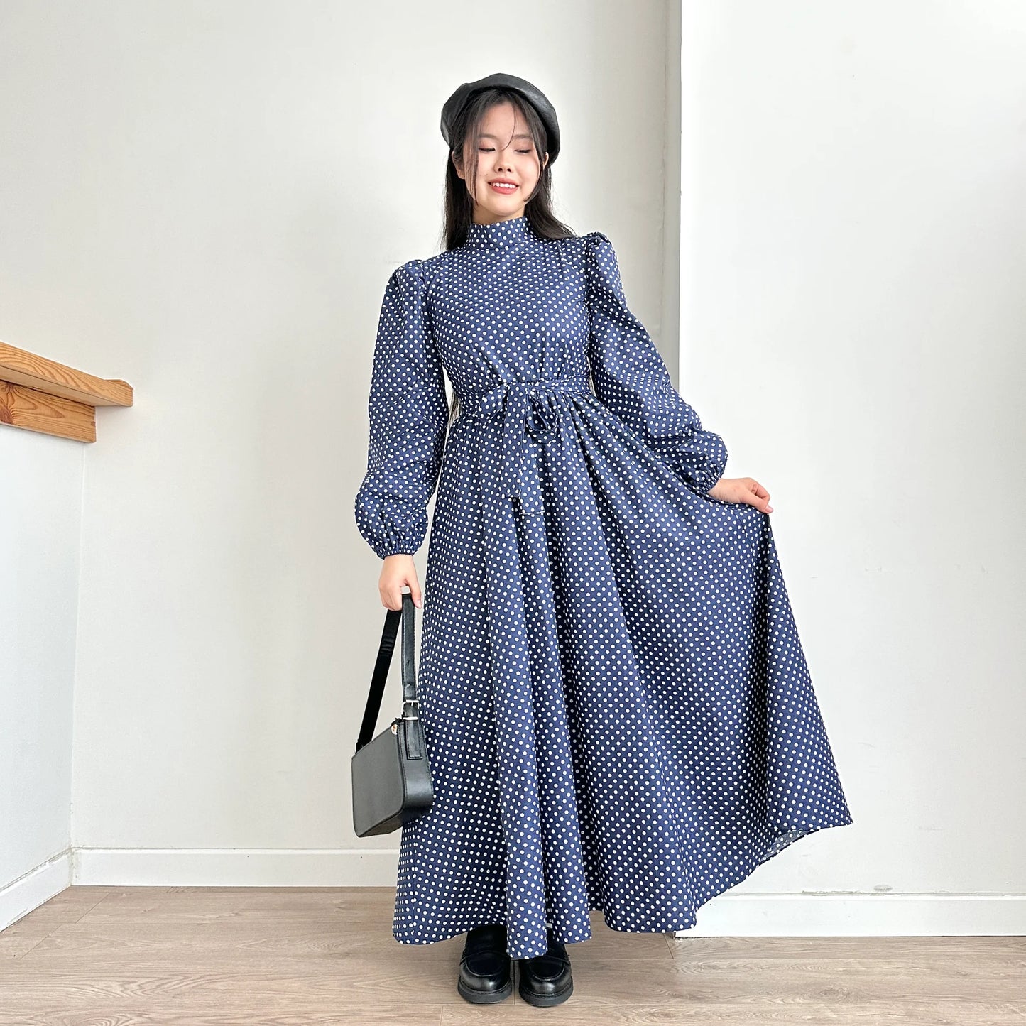 Balloon Sleeve Polka Dot Dress