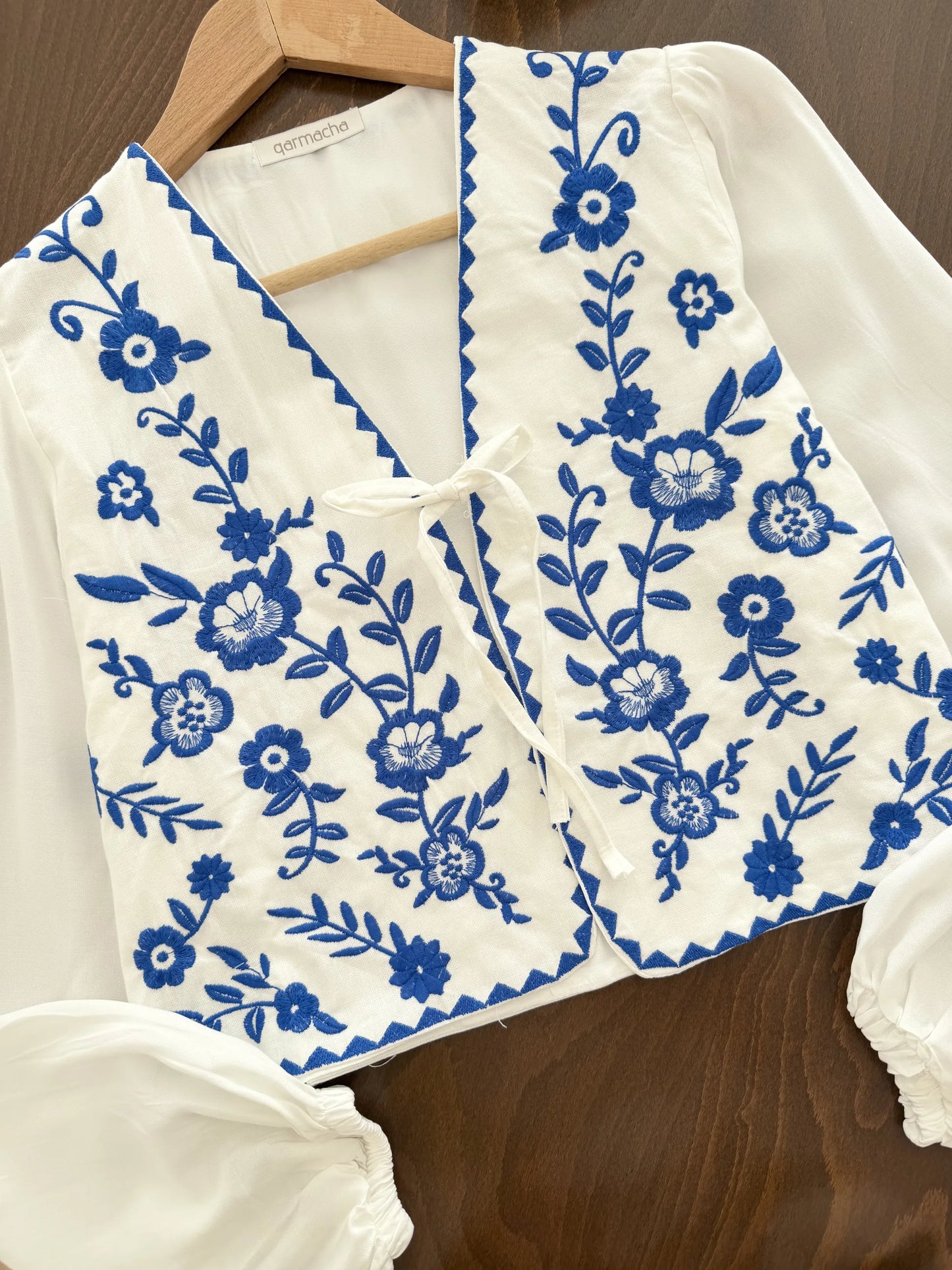 Ethnic Patterned Balloon Sleeve Blouse