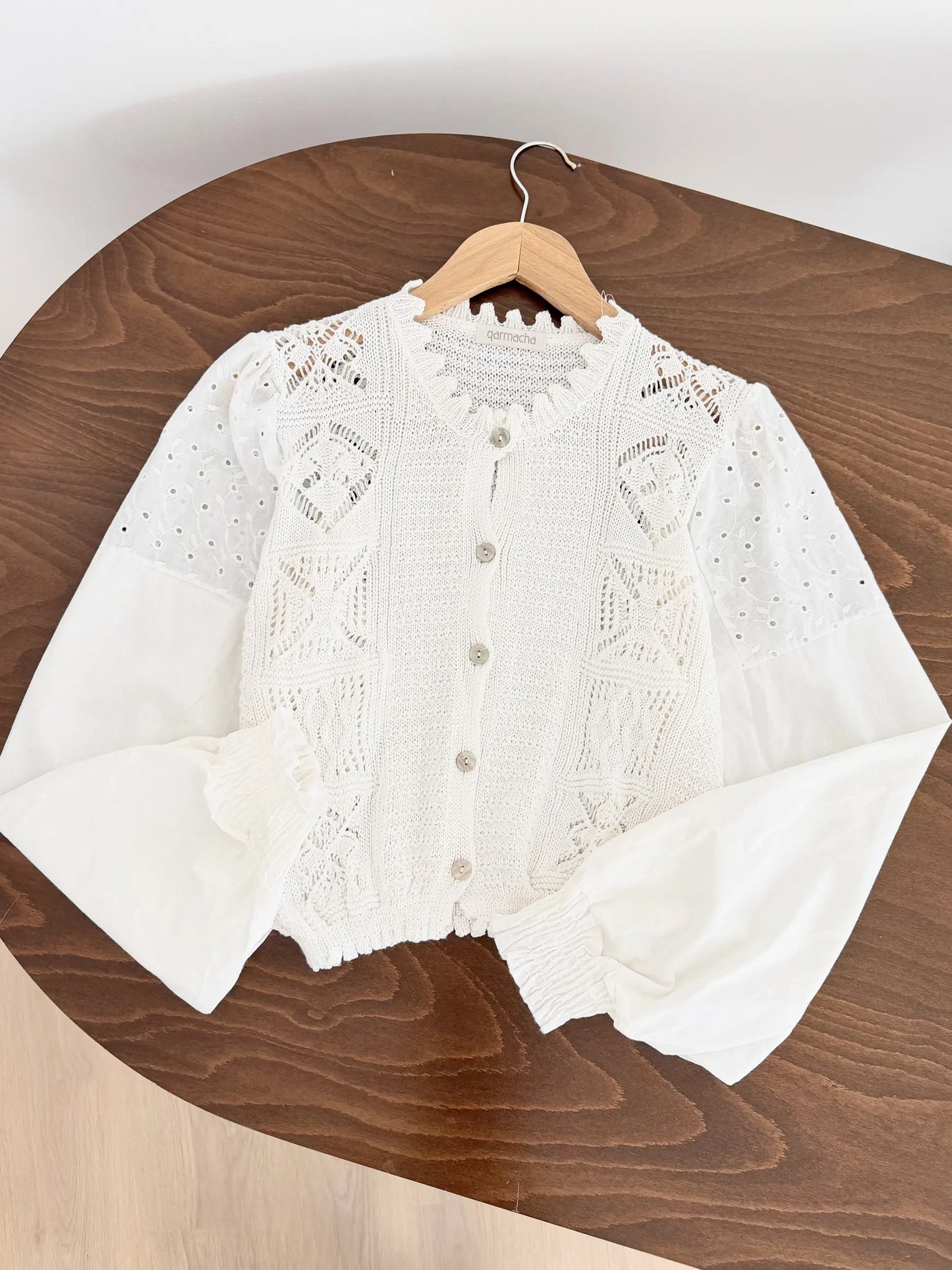 Embroidered Balloon Sleeve Cardigan