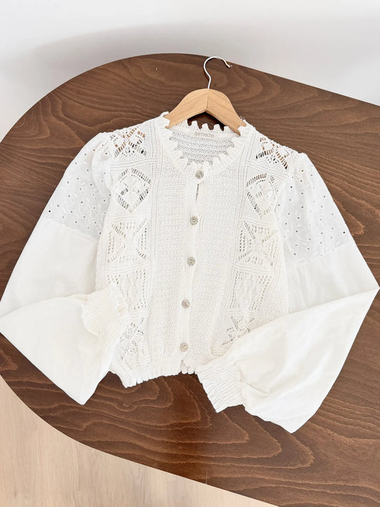 Embroidered Balloon Sleeve Cardigan