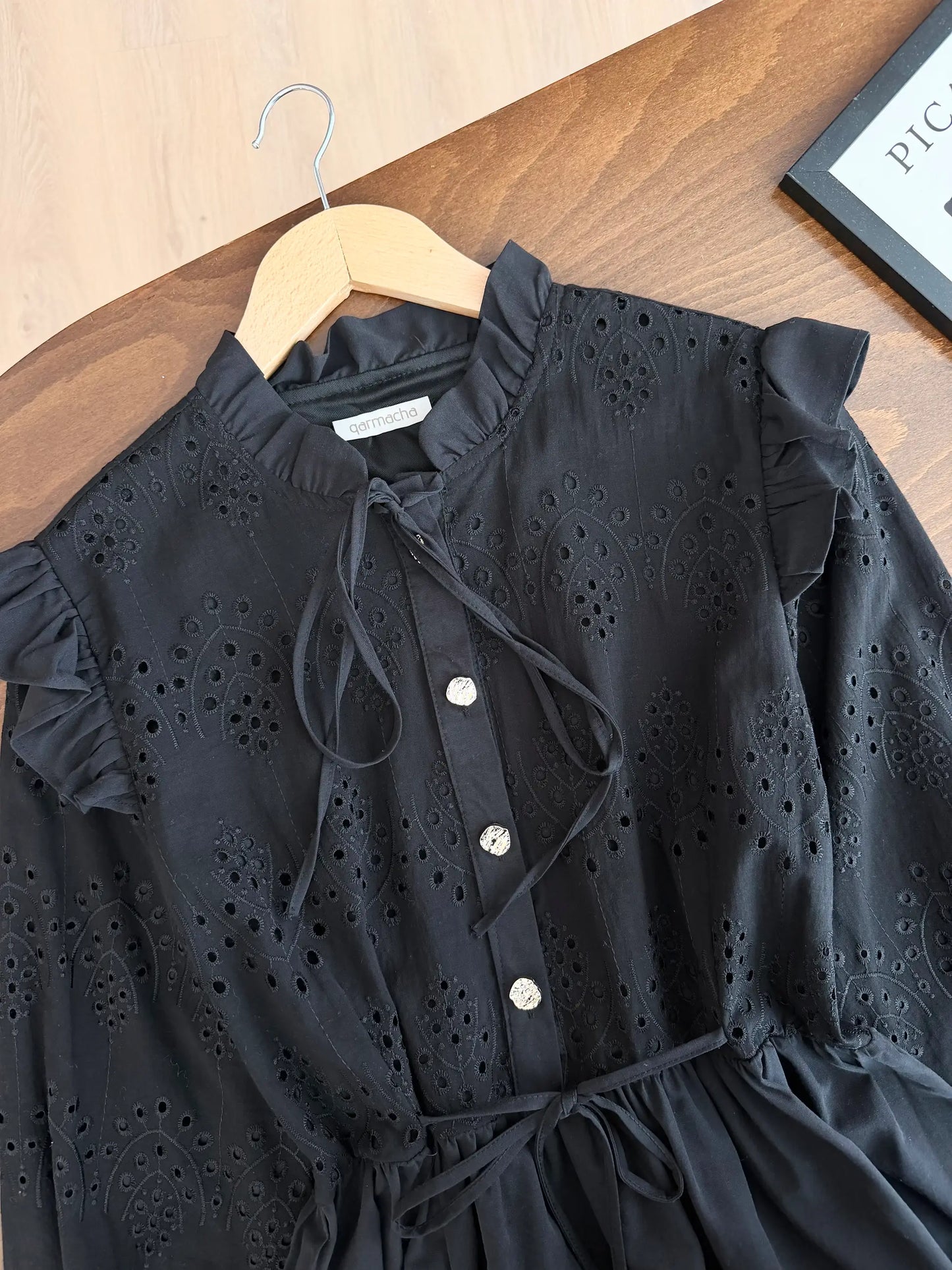 Noir Broderie Ruffled Blouse