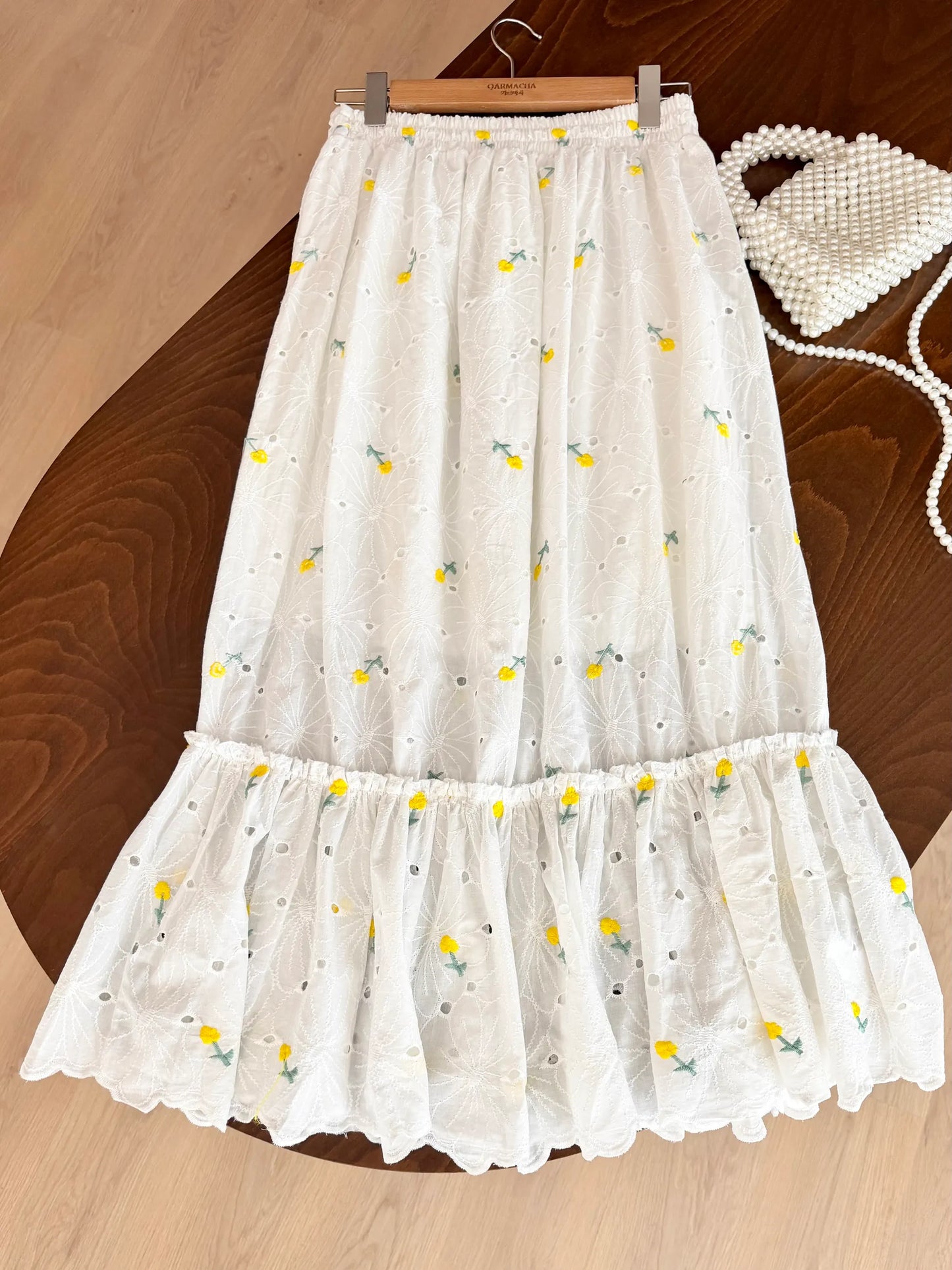 Floral Embroidered Scalloped Skirt