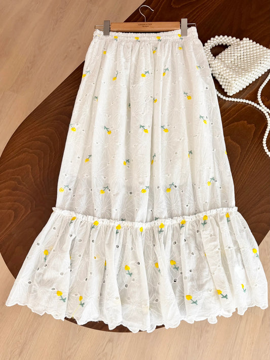 Floral Embroidered Scalloped Skirt