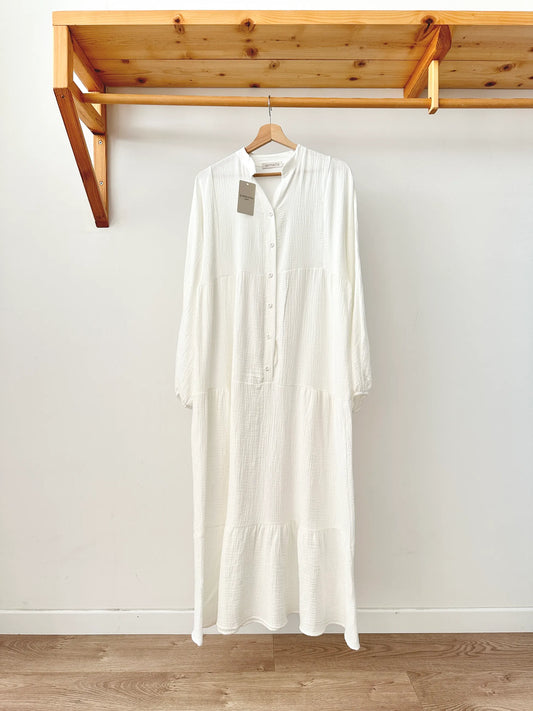 Tiered Buttoned Muslin Dress