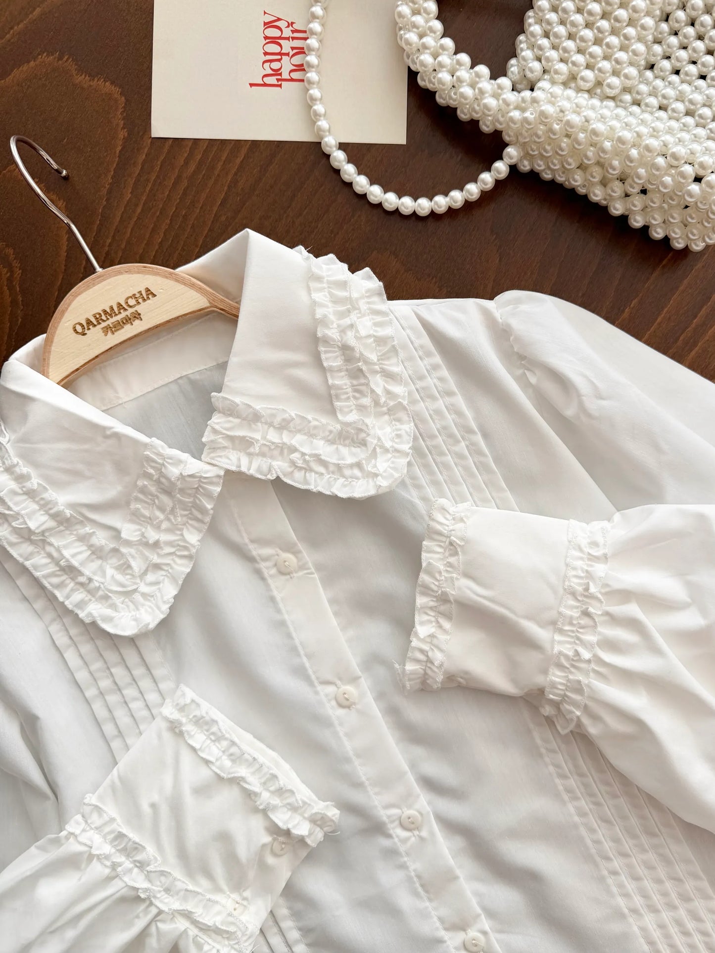 Ruffle Neck Stitch Detail Shirt