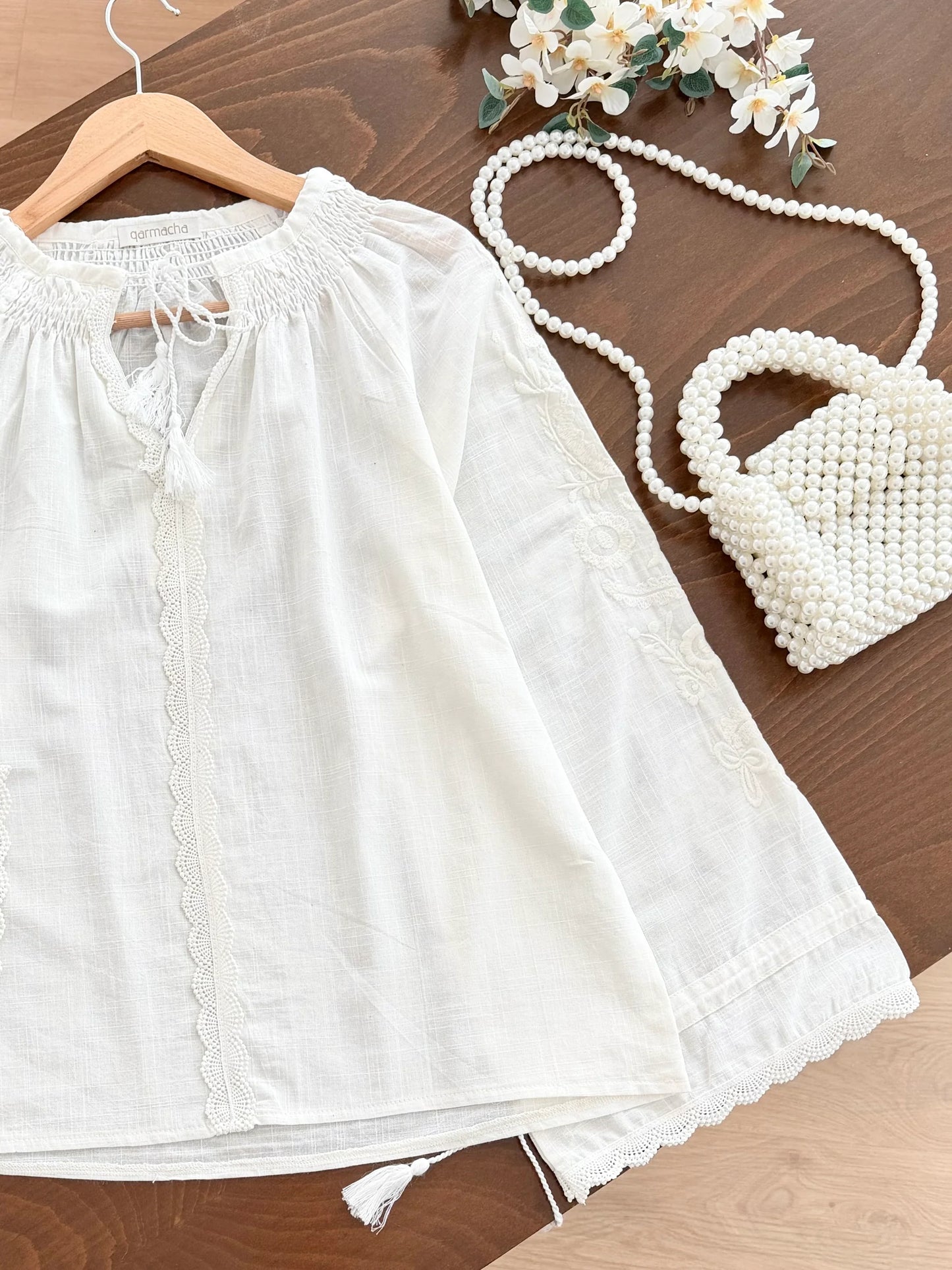 Tasseled Embroidery Detail Blouse