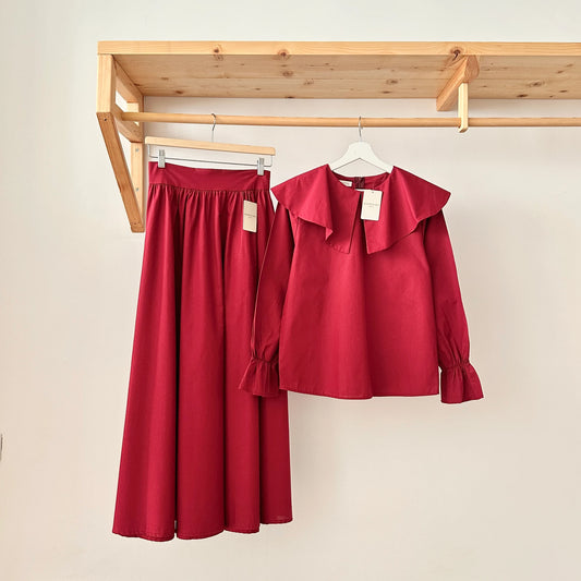 Collar Detail Short Shirt & Flared Skirt Set