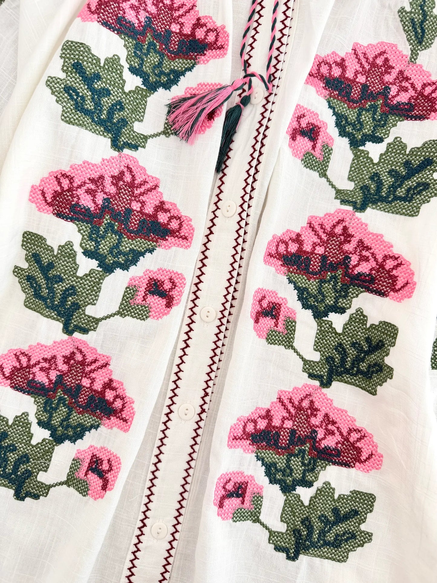 Rose Cross-Stitch Embroidered Blouse