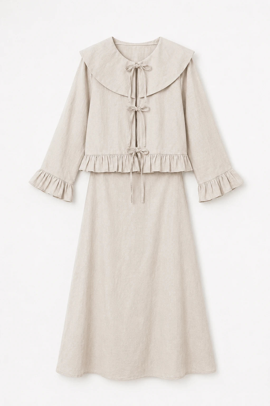 Collared Ruffle Detail Skirted Set
