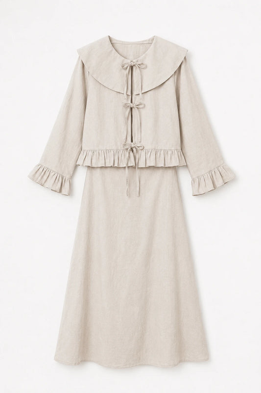 Collared Ruffle Detail Skirted Set