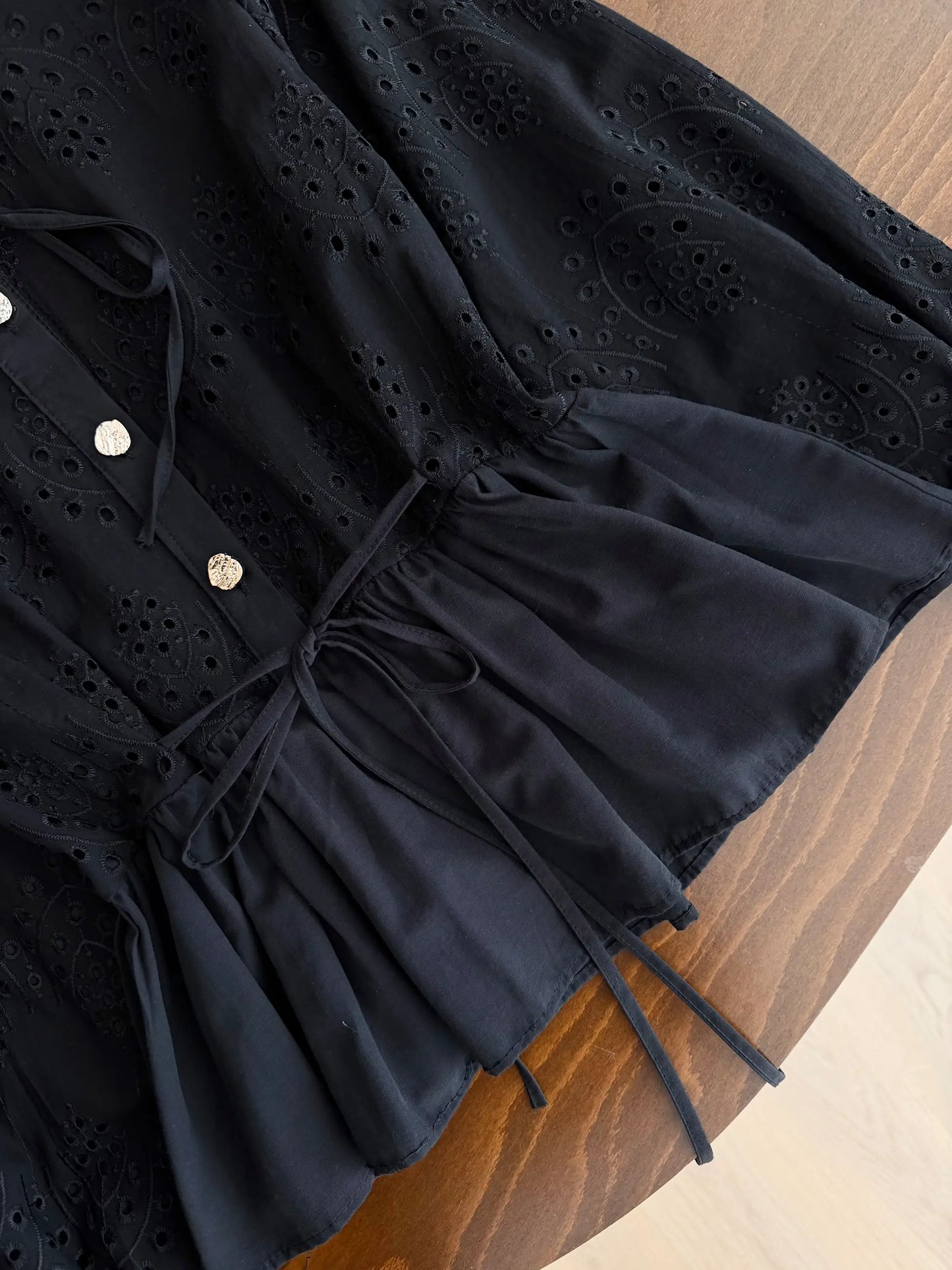 Noir Broderie Ruffled Blouse