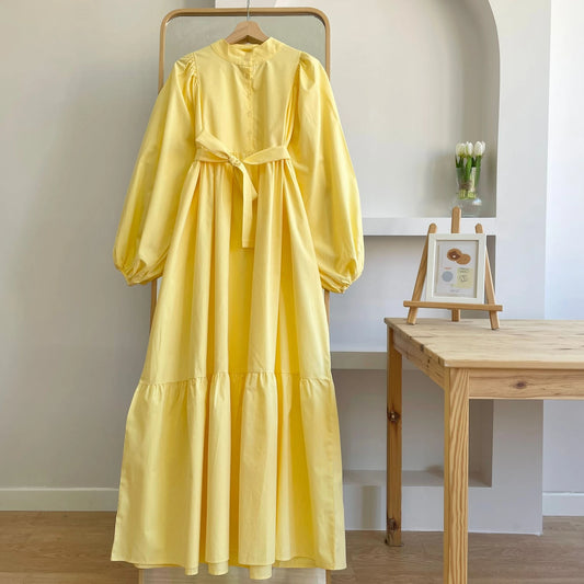 Balloon Sleeve Buttoned Dress
