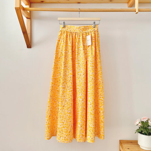 Daisy Patterned Poplin Gathered Skirt