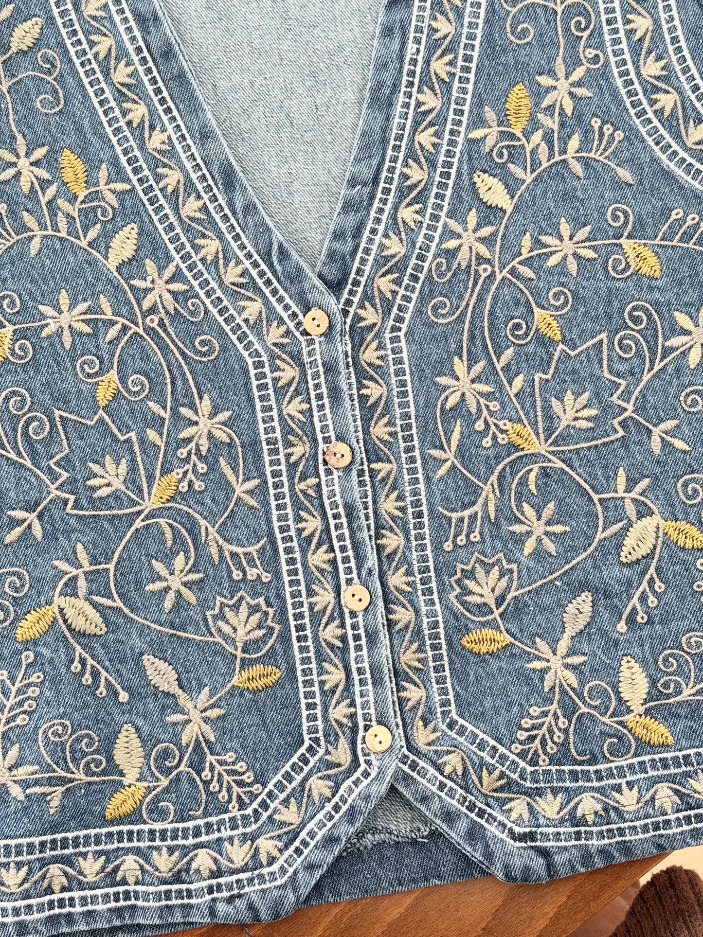 Ethnic Patterned Denim Yelek