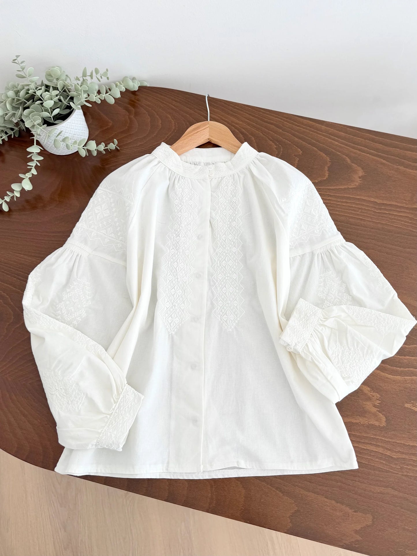 Ethnic Embroidered Balloon Sleeve Shirt