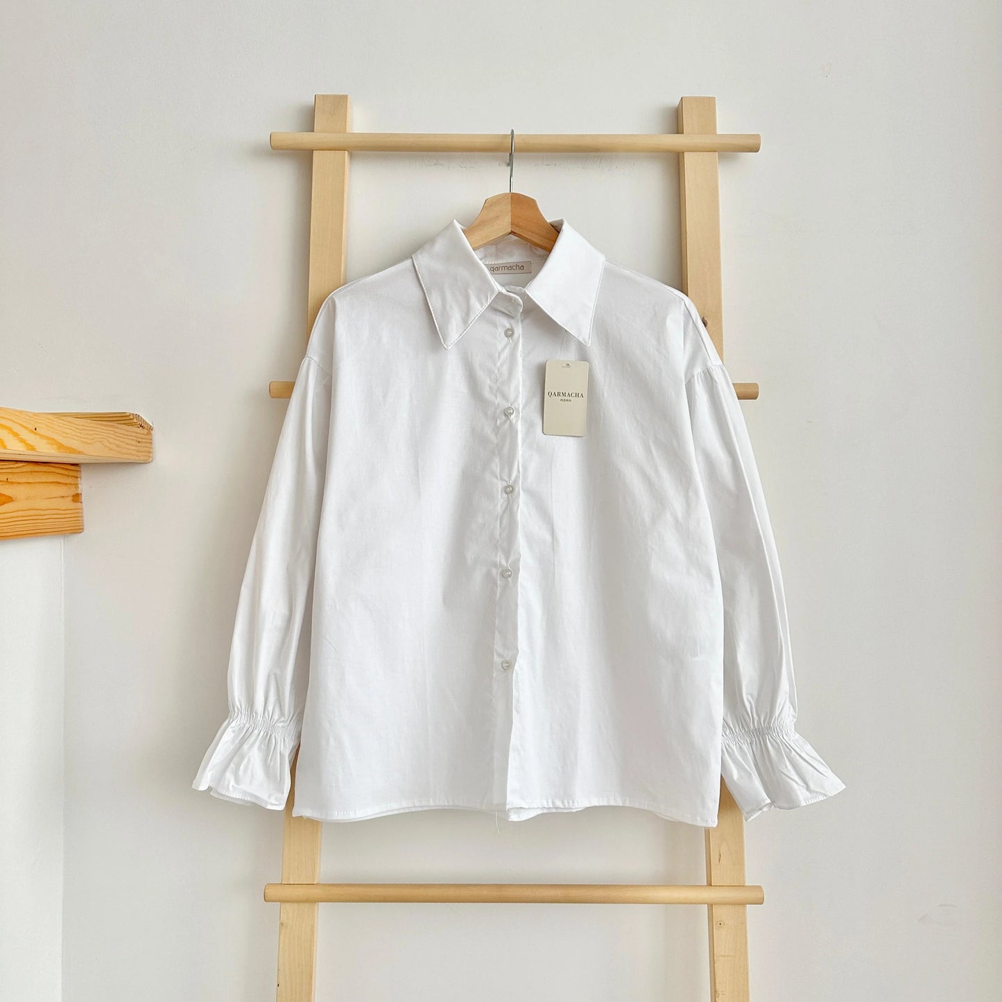 High Neck Gathered Sleeve Shirt
