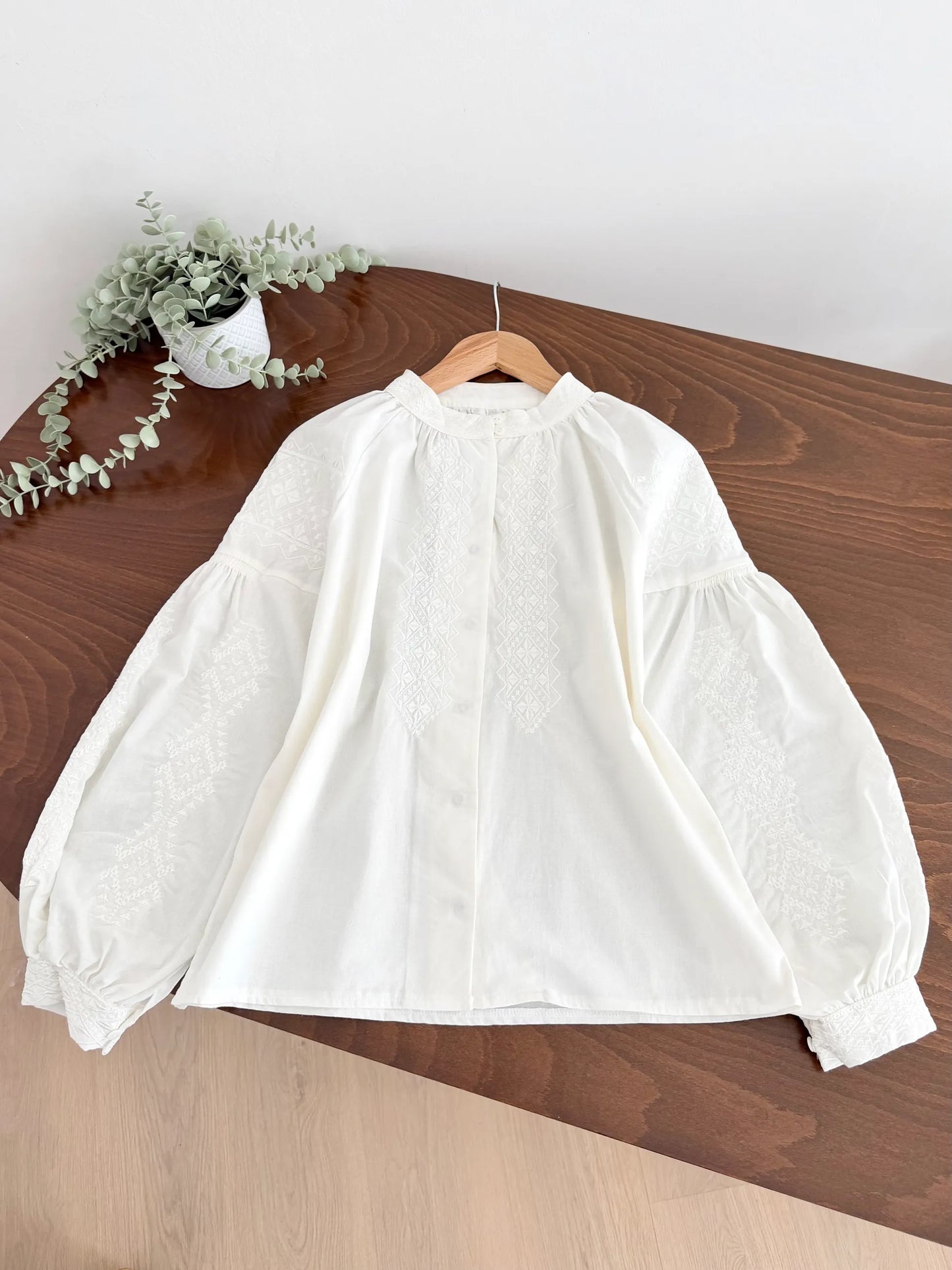 Ethnic Embroidered Balloon Sleeve Shirt