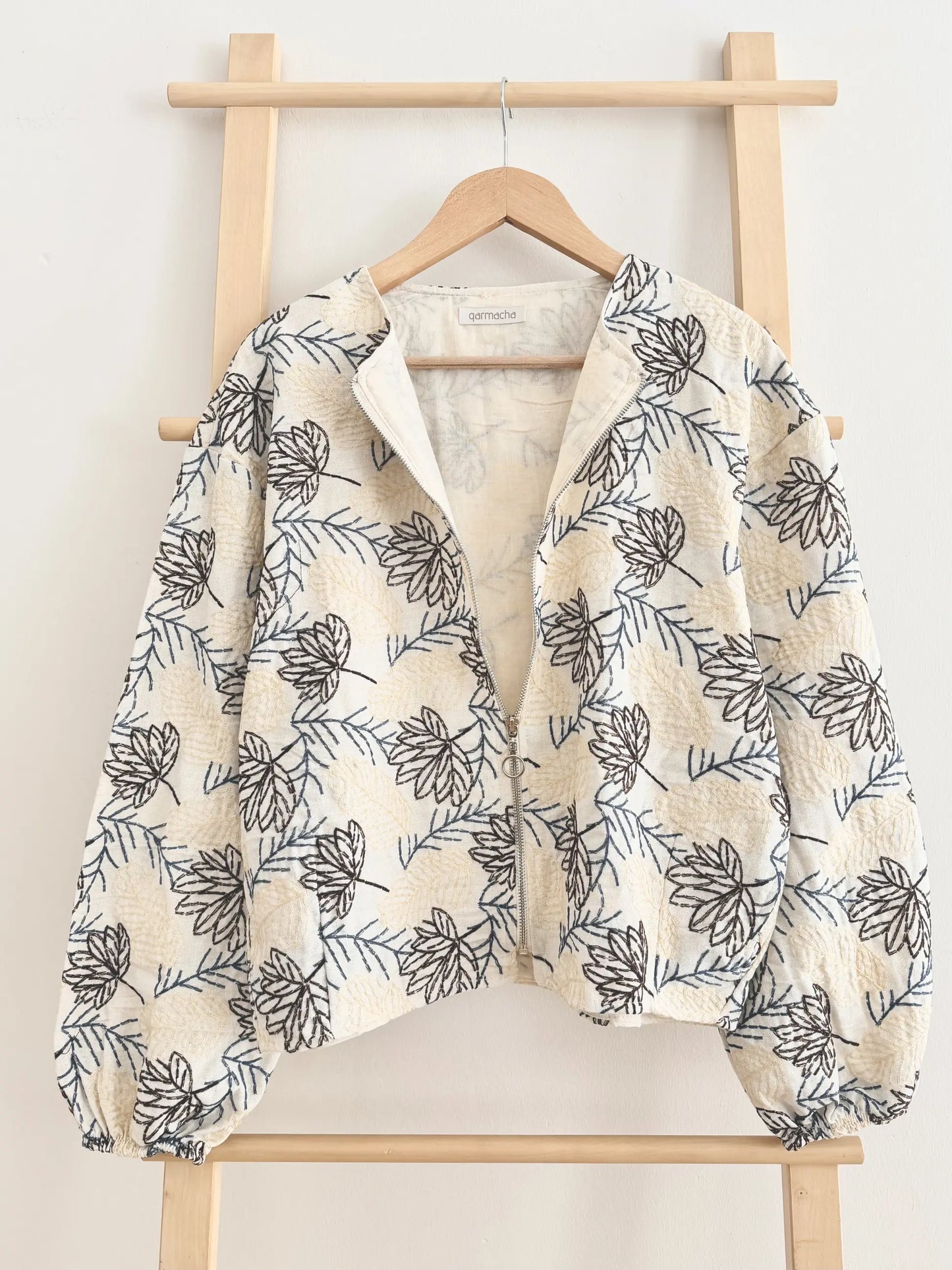 Leaf Embroidered Zip Jacket