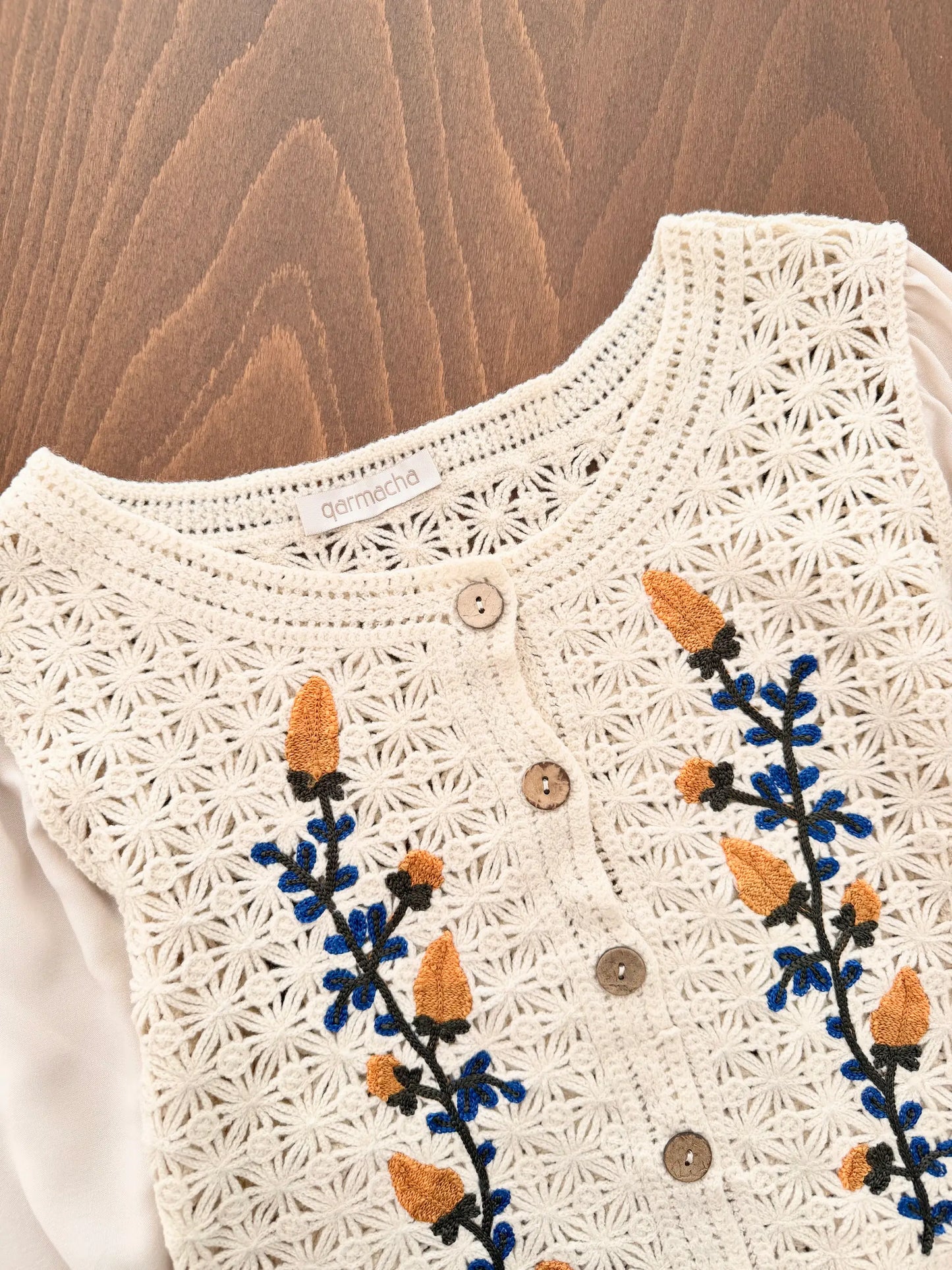 Princess Sleeve Floral Embroidered Crop Cardigan
