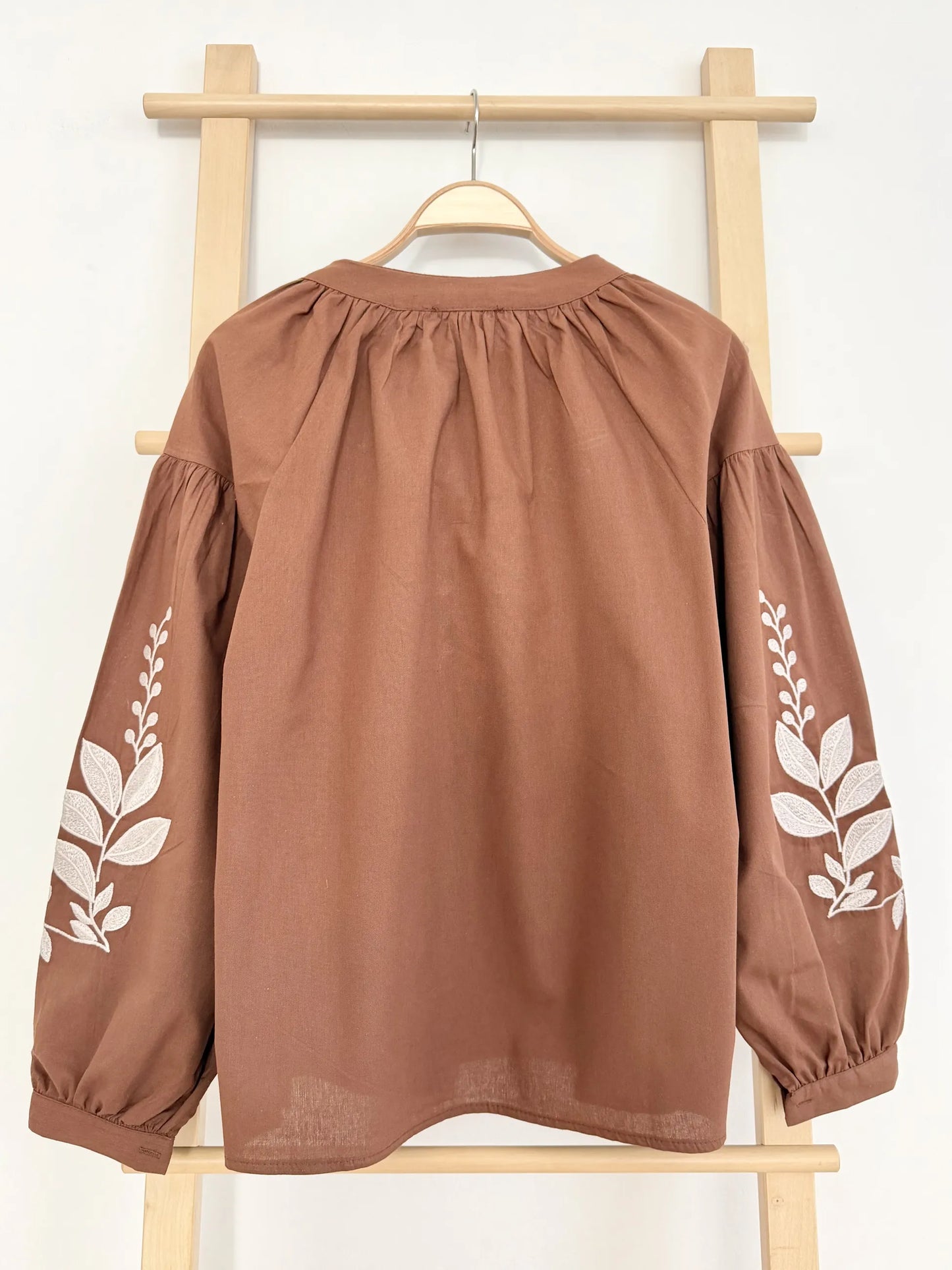 Embroidery Detail Balloon Sleeve Blouse