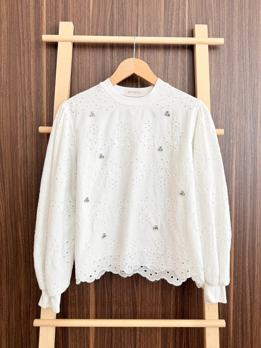 Rhinestone Scalloped Blouse