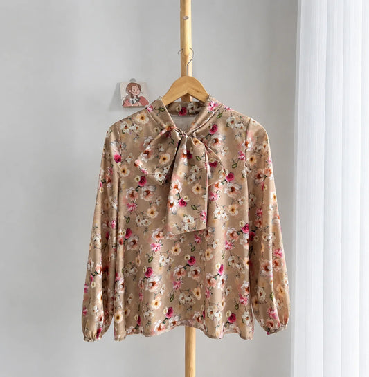 Scarf Neck Floral Patterned Blouse