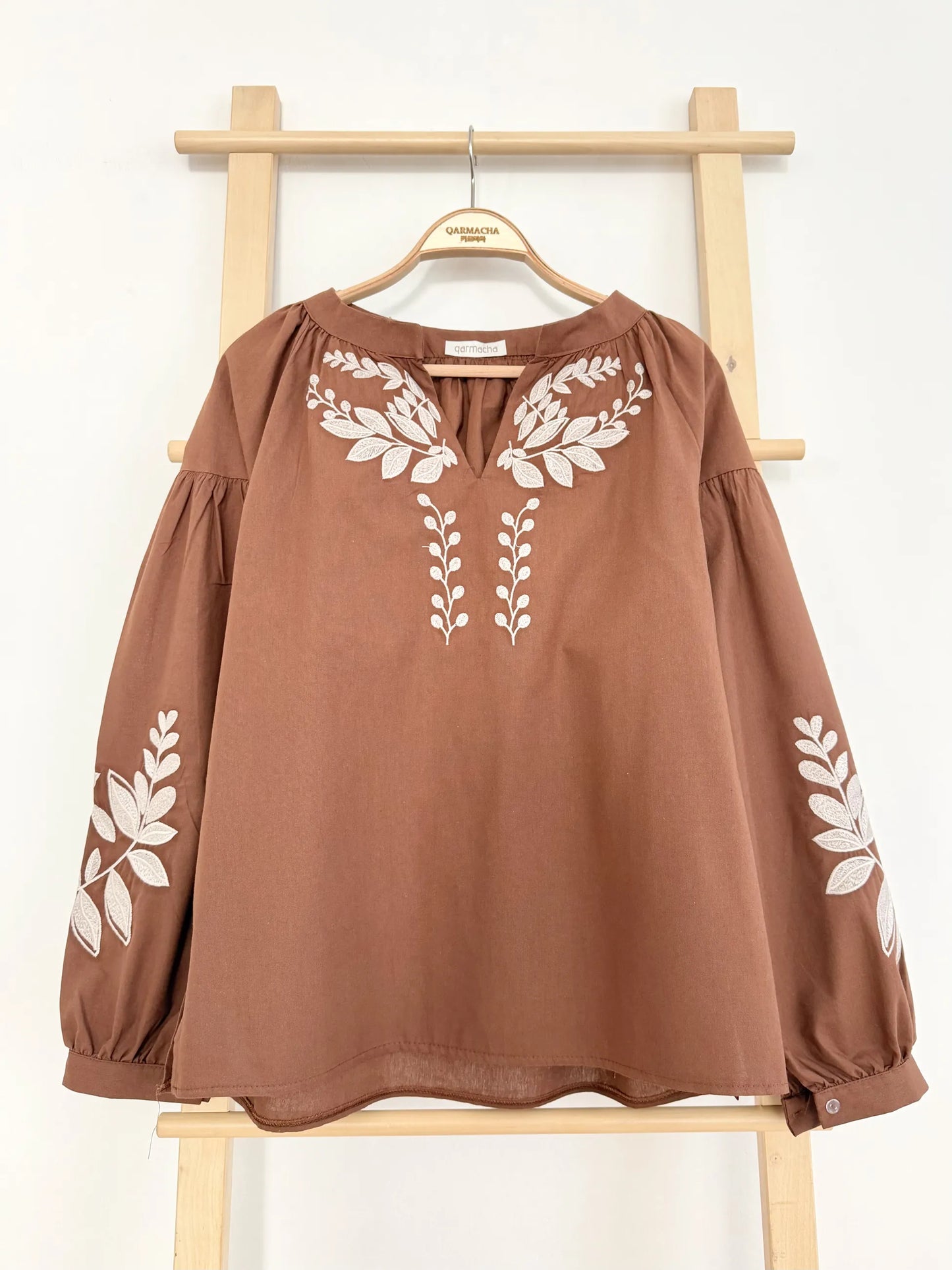 Embroidery Detail Balloon Sleeve Blouse