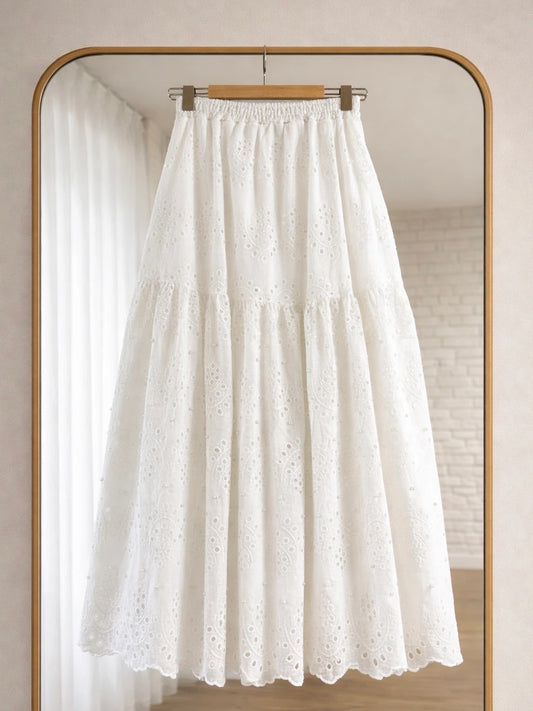 Pearl Detail Broderie Skirt