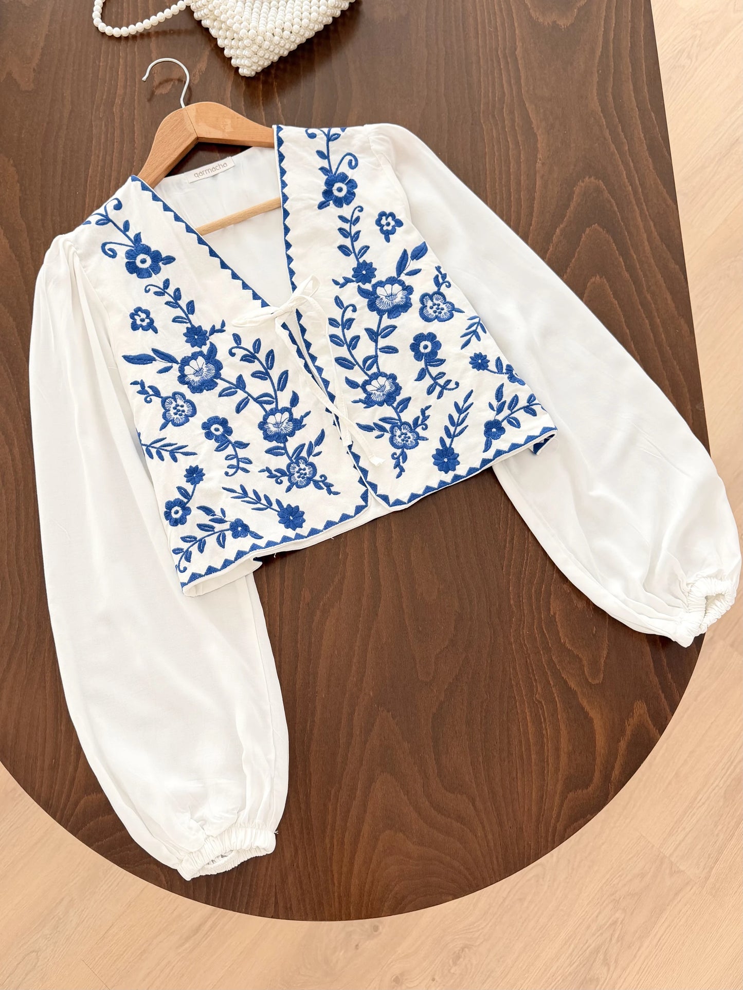 Ethnic Patterned Balloon Sleeve Blouse