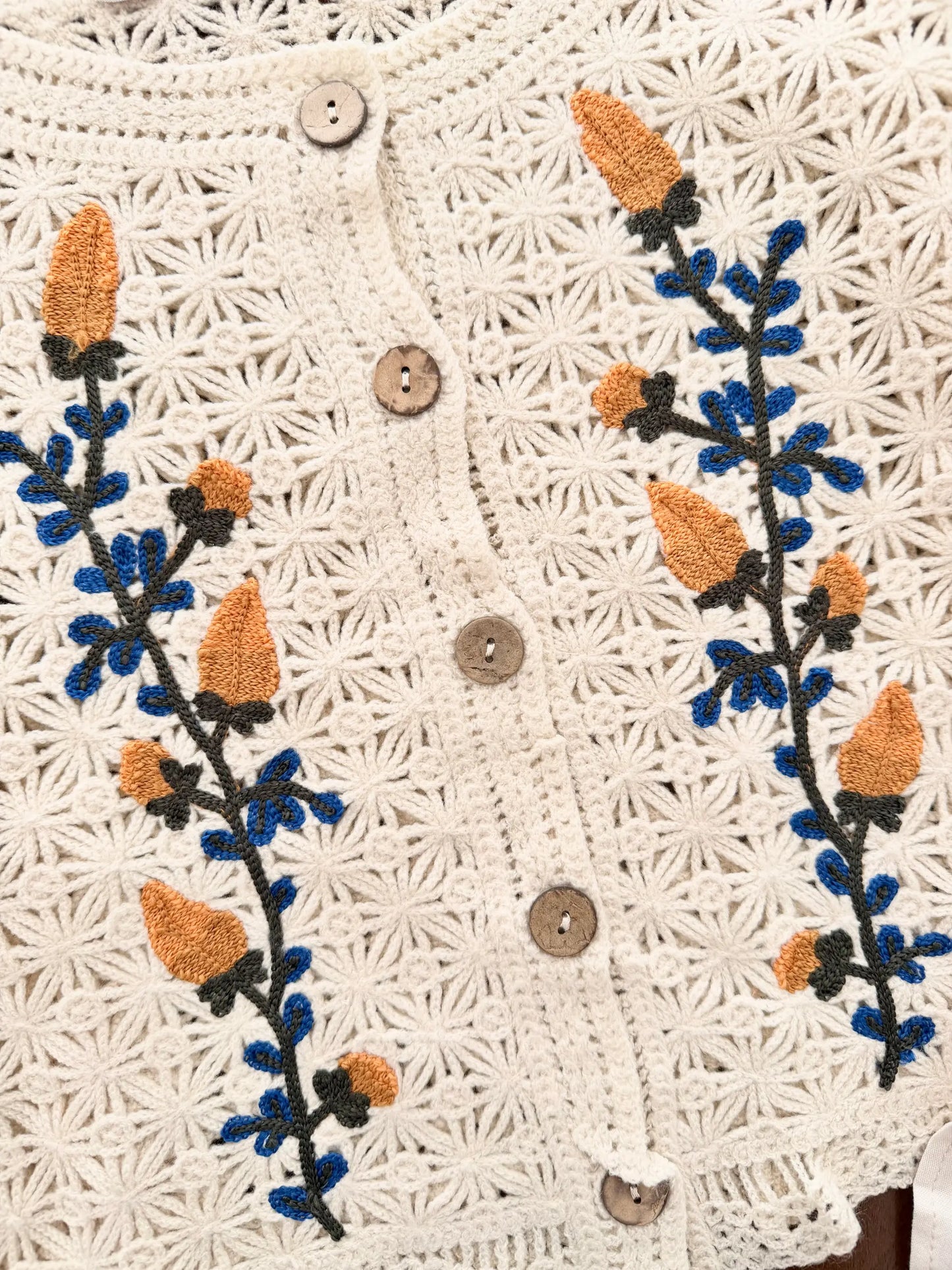 Princess Sleeve Floral Embroidered Crop Cardigan