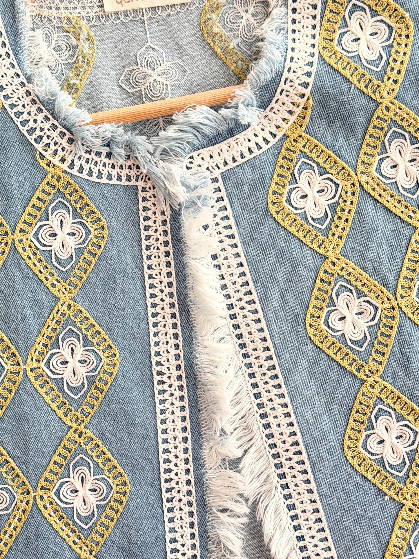 Tasseled Chain Embroidered Denim Yelek