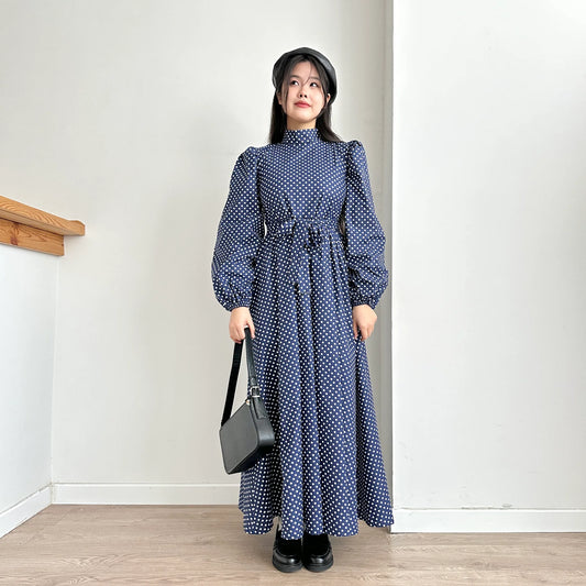 Balloon Sleeve Polka Dot Dress