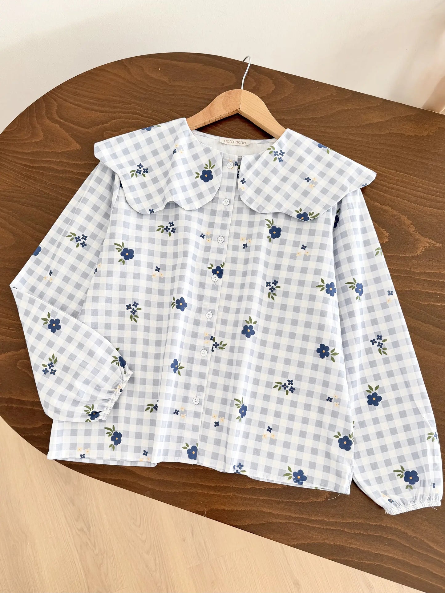 Bulut Neck Floral Plaid Shirt