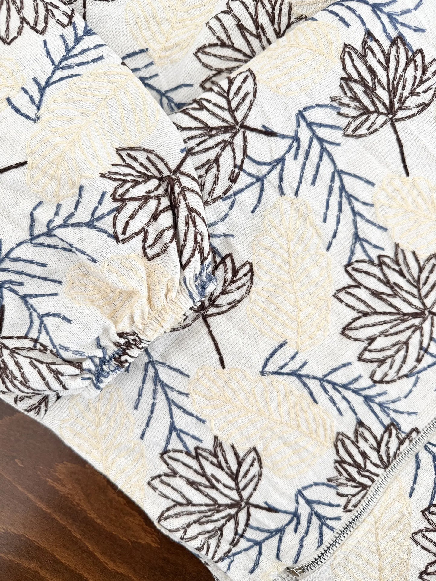 Leaf Embroidered Zip Jacket