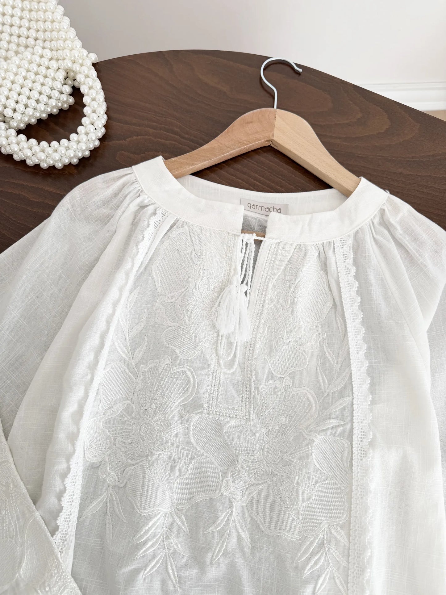 Floral Scalloped Linen Blouse