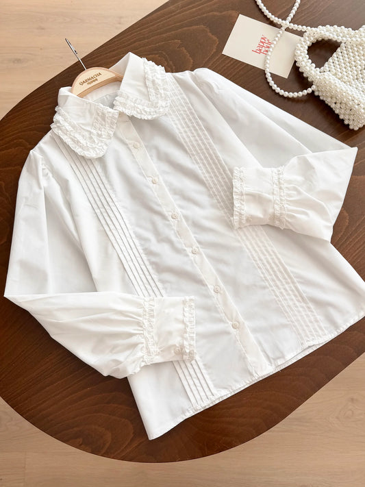 Ruffle Neck Stitch Detail Shirt