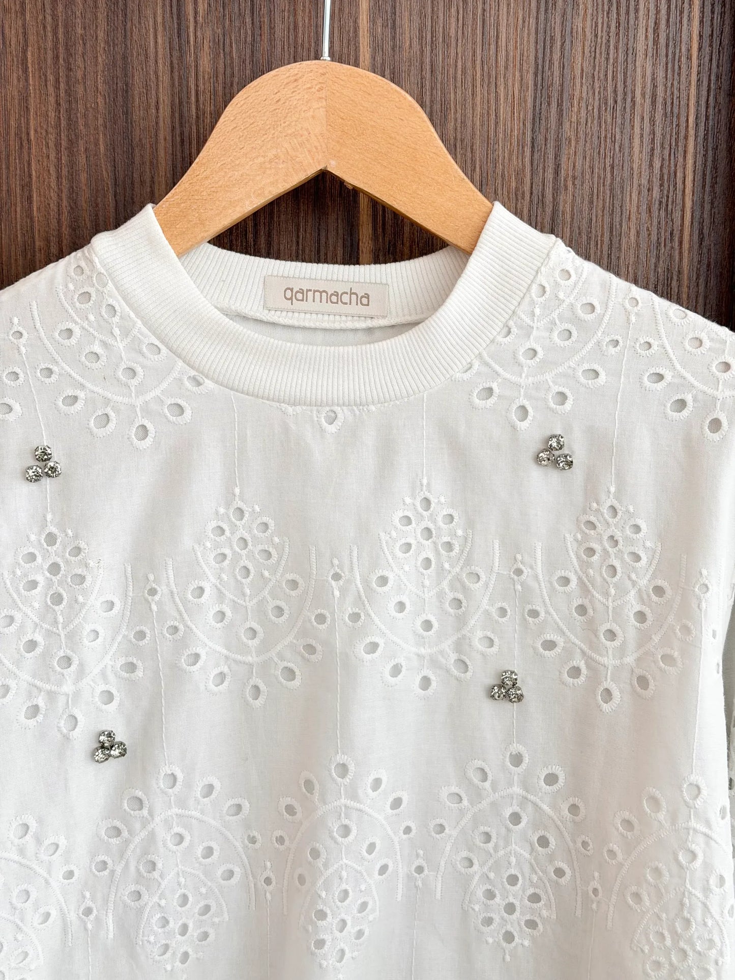 Rhinestone Scalloped Blouse