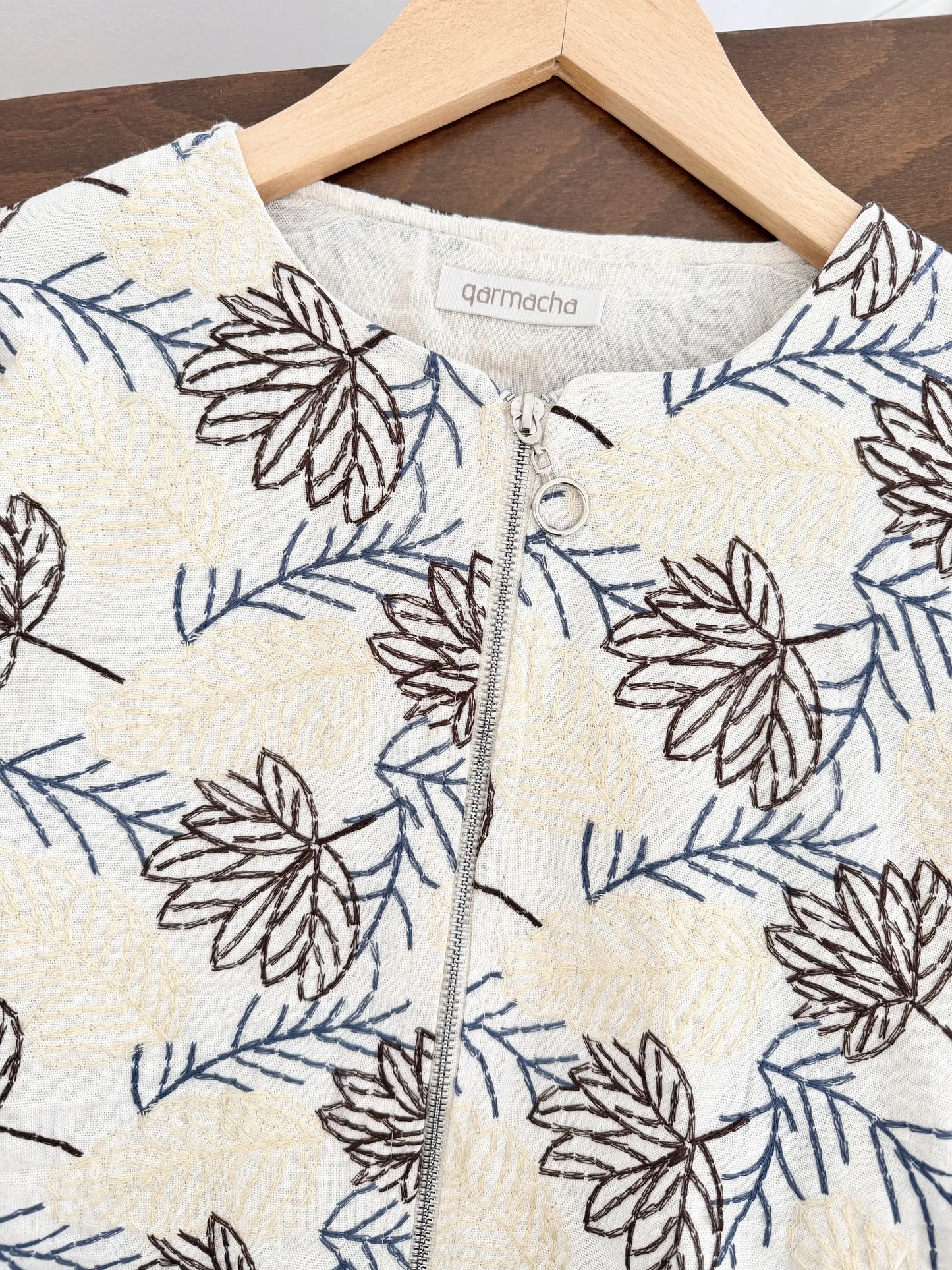 Leaf Embroidered Zip Jacket