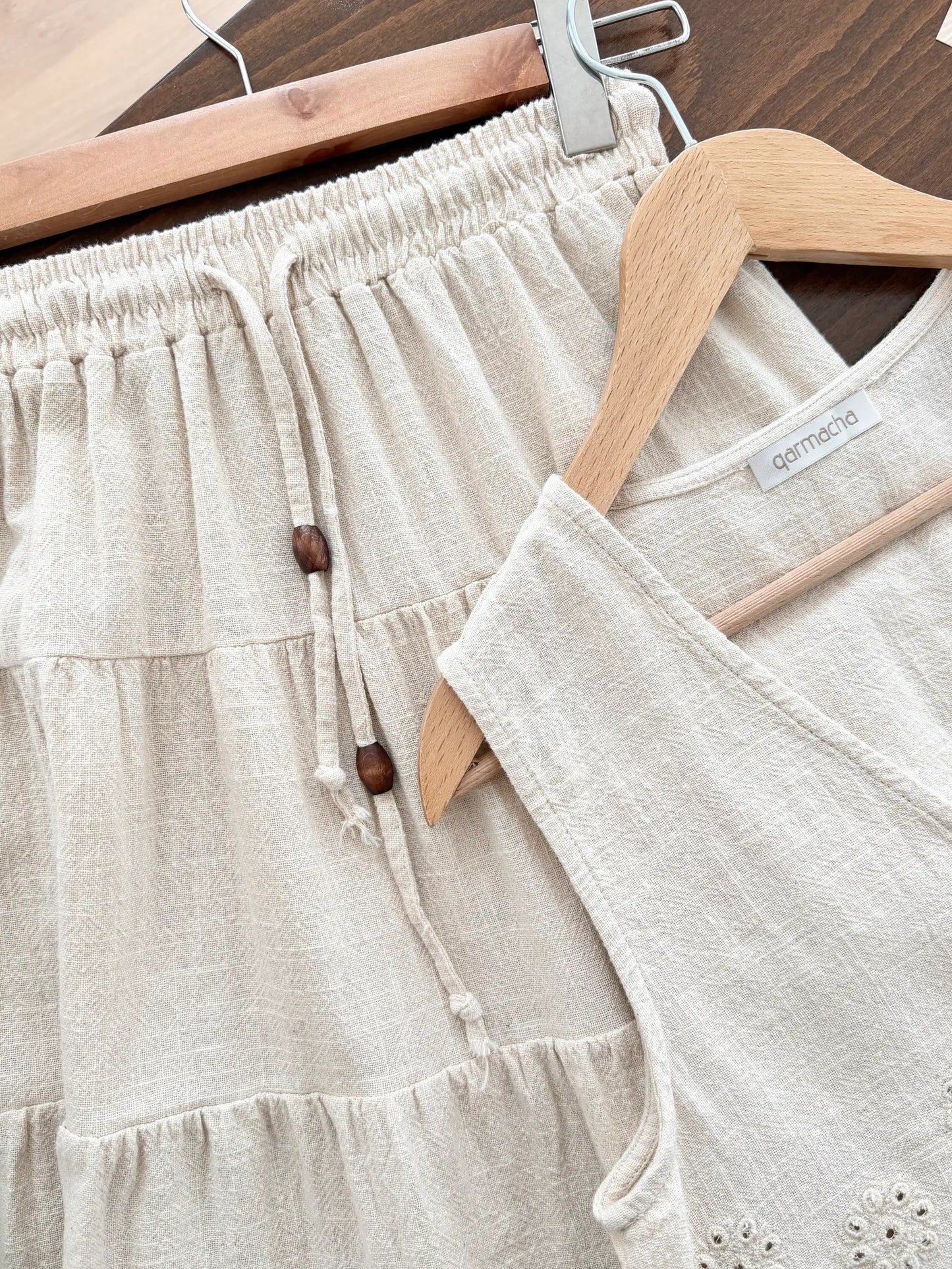 Linen Tiered Skirted With Vest Set