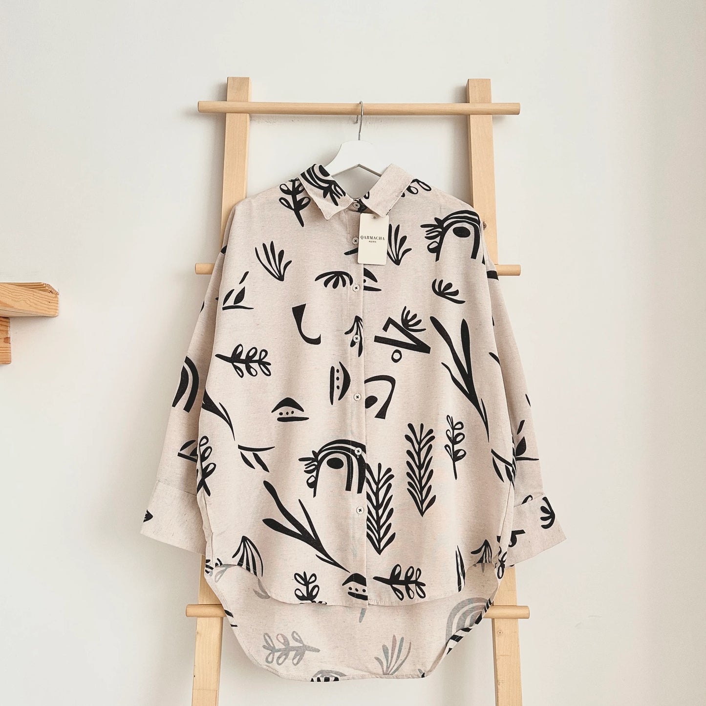 Leaf Patterned Linen Shirt