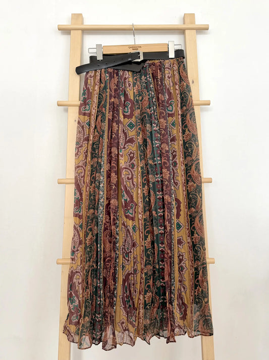 Ethnic Patterned Pliseli Chiffon Skirt